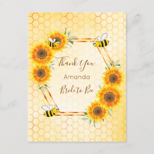 Bride to Bee Bridal shower sunflower thank you Postcard