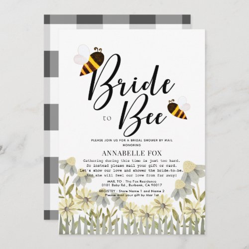 Bride to Bee Buffalo Check Bridal Shower by Mail Invitation