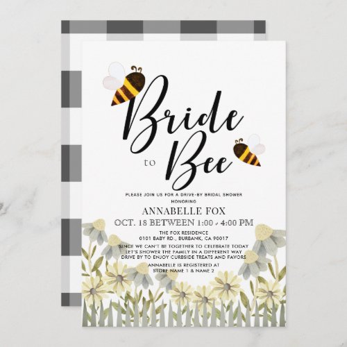 Bride to Bee Buffalo Check Drive_by Bridal Shower Invitation