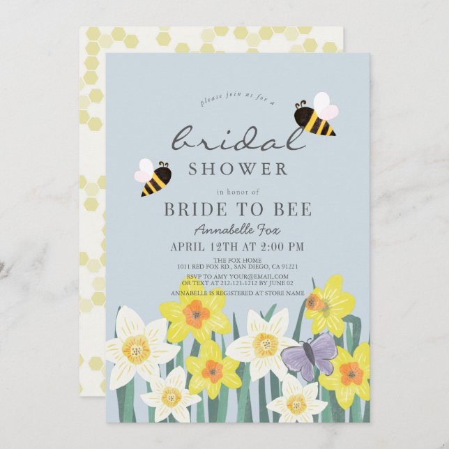 Bride to Bee Daffodil Blue Bridal Shower Invitatio Invitation (Front/Back)