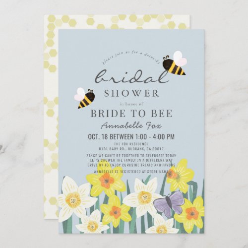 Bride to Bee Daffodil Blue Drive_by Bridal Shower Invitation