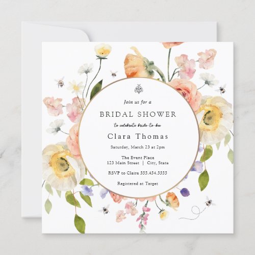 Bride to BEE Floral Bridal Shower Invitation
