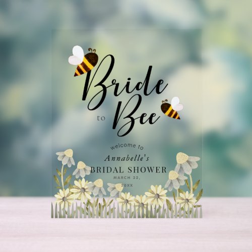 Bride to Bee Floral Bridal Shower Welcome Acrylic Sign