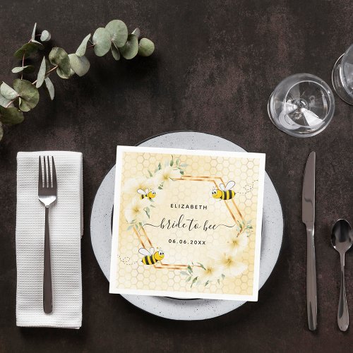 Bride to bee floral yellow honeycomb bridal shower napkins