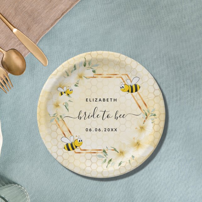 Bride to bee floral yellow honeycomb bridal shower paper plates (Creator Uploaded)