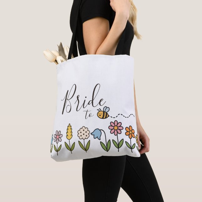 Bride to Bee Flowers Personalized Gift Tote Bag (Close Up)