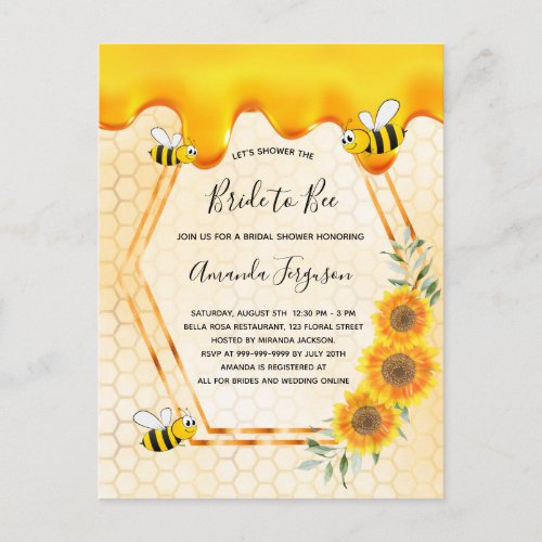 Bride to Bee gold sweet honey drips bridal shower Postcard