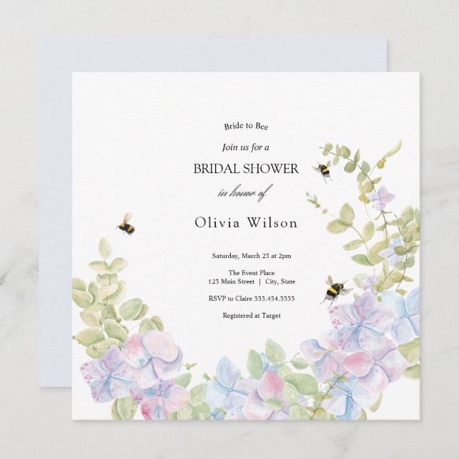  bride to bee greenery elegant bridal shower invitation (Front/Back)