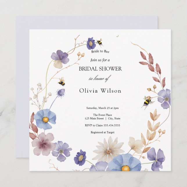  bride to bee greenery elegant bridal shower invitation (Front/Back)