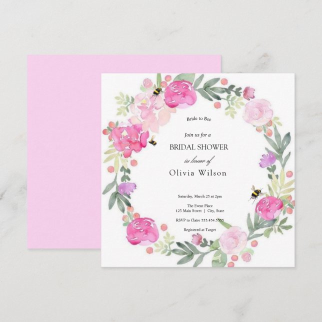  bride to bee greenery elegant bridal shower invitation (Front/Back)