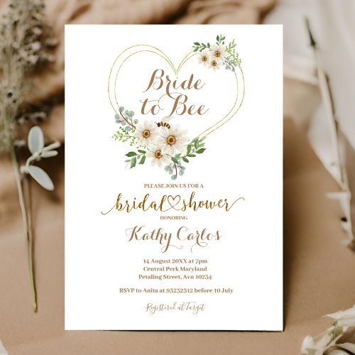 Bride to Bee Heart Geometric Daisy Bridal Shower  Invitation