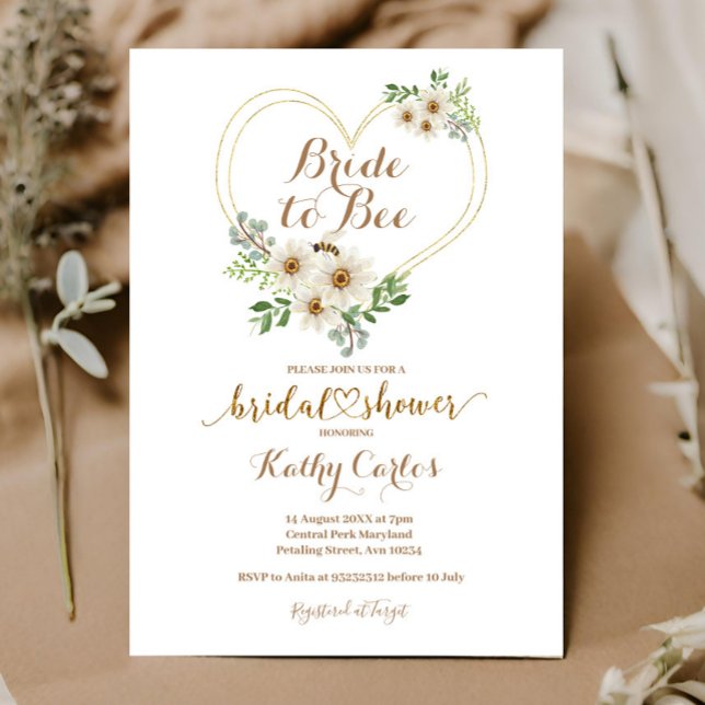 Bride to Bee Heart Geometric Daisy Bridal Shower  Invitation (Creator Uploaded)