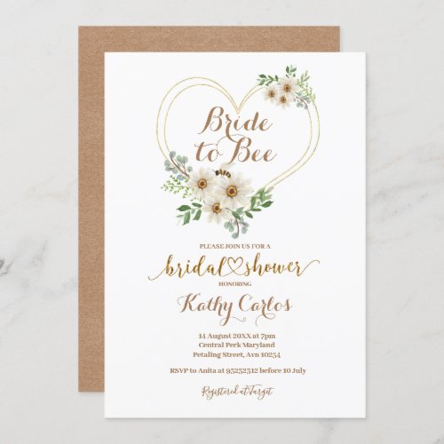 Bride to Bee Heart Geometric Daisy Bridal Shower  Invitation