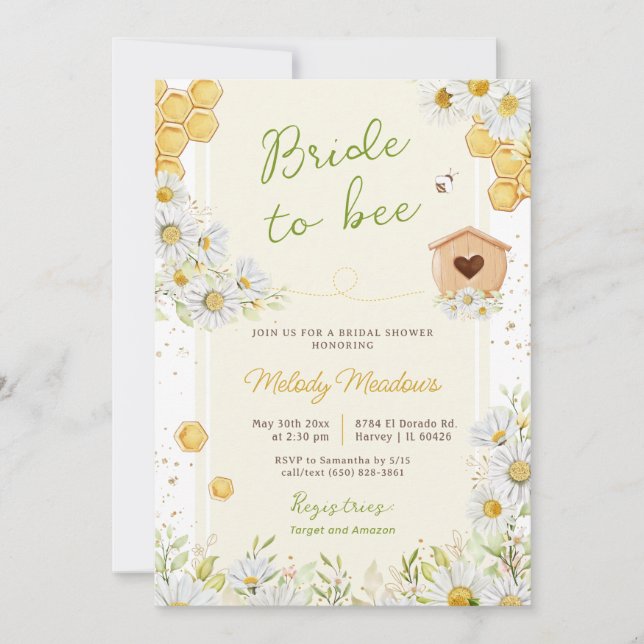 Bride to Bee Honey Bumblebee Yellow Bridal Shower Invitation (Front)