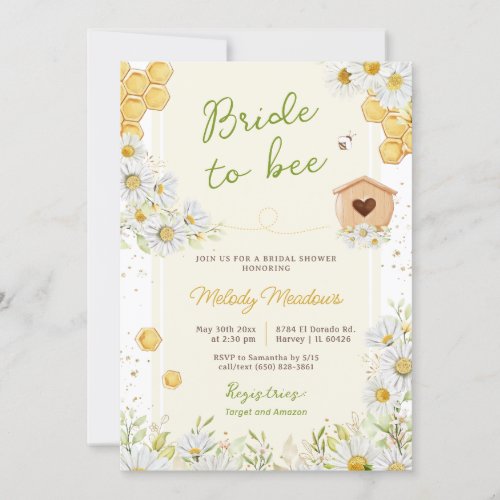 Bride to Bee Honey Bumblebee Yellow Bridal Shower Invitation