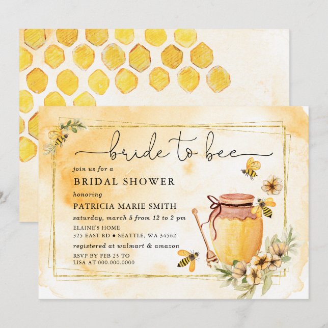 Bride To Bee Honeybee Floral Bridal Shower Invitation (Front/Back)
