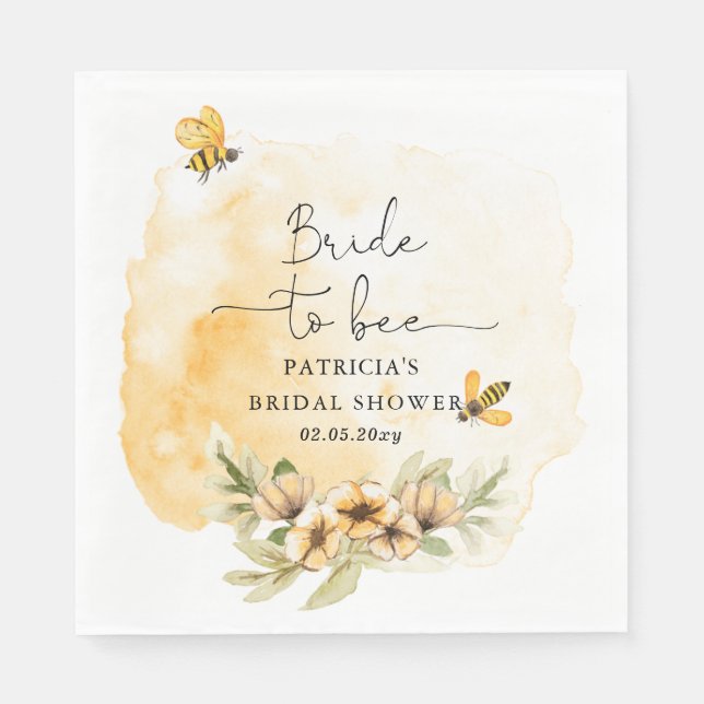 Bride To Bee Honeybee Floral Bridal Shower Napkins (Front)