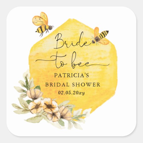 Bride To Bee Honeybee Floral Bridal Shower Square Sticker