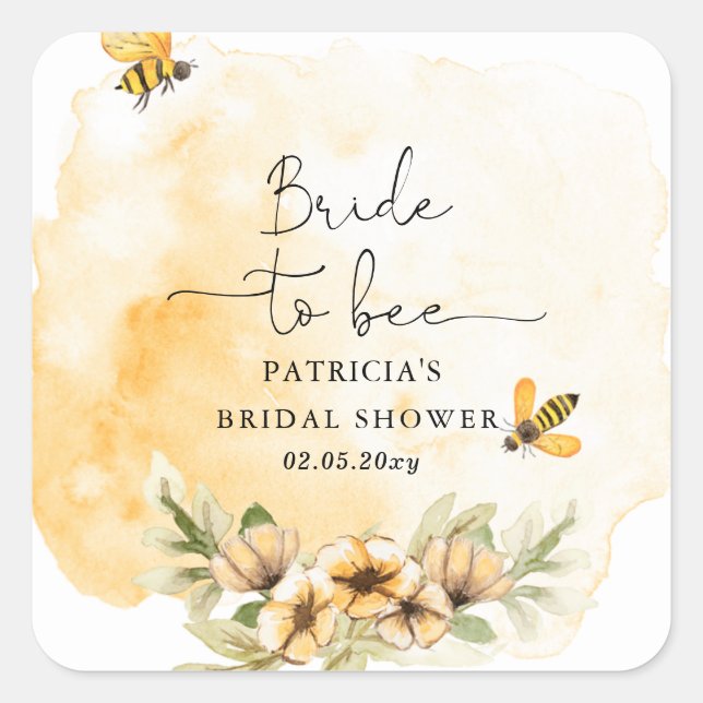 Bride To Bee Honeybee Floral Bridal Shower Square Sticker (Front)