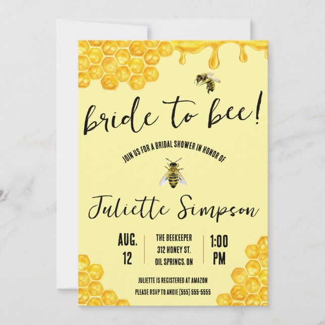 Bride to Bee!  Honeybee, Honey, Bridal Shower Invitation (Front)