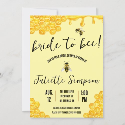 Bride to Bee  Honeybee Honey Bridal Shower Invitation