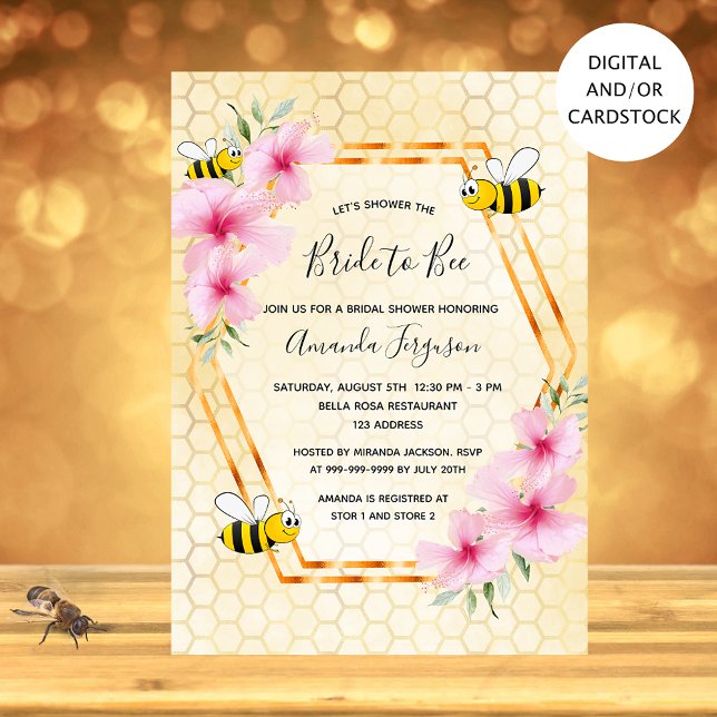 Bride to bee honeycomb pink florals bridal shower invitation (Creator Uploaded)