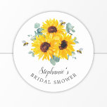 Bride To Bee Honeycomb Sunflower Bridal Shower  Classic Round Sticker<br><div class="desc">These bridal shower stickers feature a watercolor floral design with sunflowers,  eucalyptus leaves,  honey bees and honeycomb. Personalize the text with the bride's name.  Matching bridal shower party supplies also available.</div>