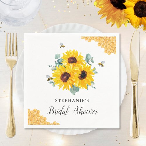 Bride To Bee Honeycomb Sunflower Bridal Shower  Napkins