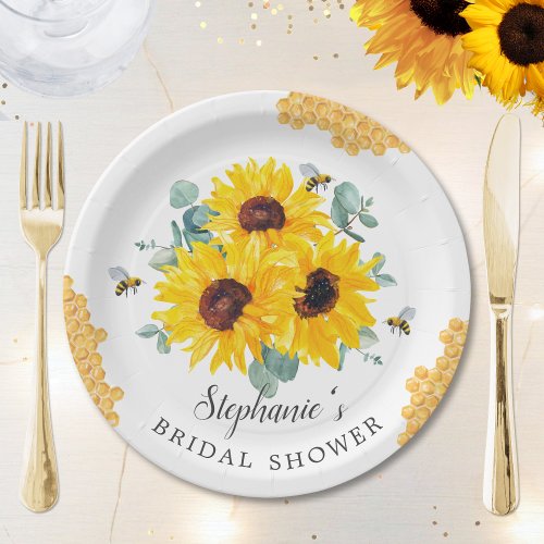 Bride To Bee Honeycomb Sunflower Bridal Shower Paper Plates