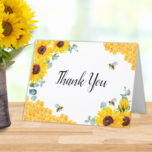 Bride To Bee Honeycomb Sunflower Bridal Shower Thank You Card (Creator Uploaded)