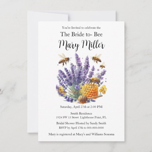 Bride-to-Bee Lavender Honey Bridal Shower  Invitation (Front)