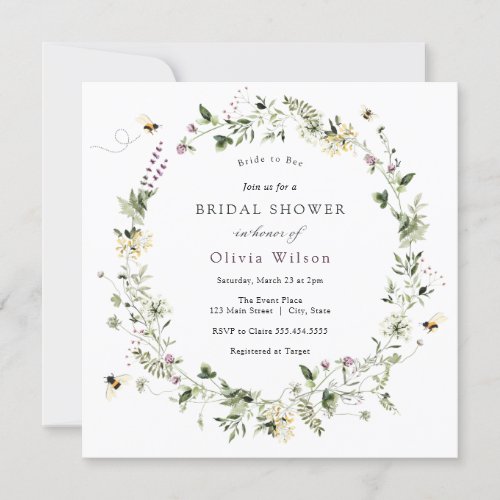 Bride to Bee Lavender Wildflower Bridal Shower Invitation