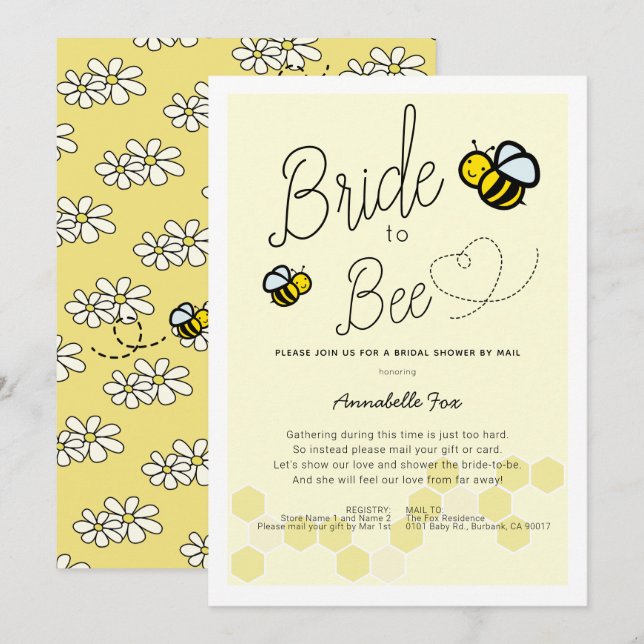 Bride to Bee Light Yellow Bridal Shower by Mail Invitation (Front/Back)