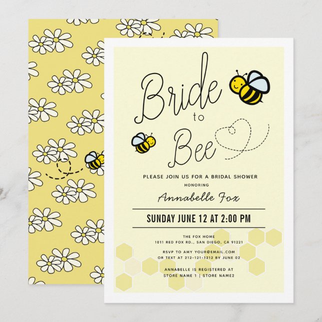 Bride to Bee Light Yellow Bridal Shower Invitation (Front/Back)