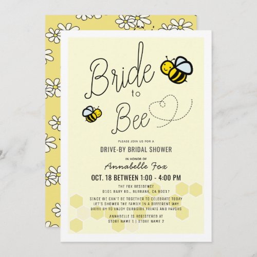 Bride to Bee Light Yellow Drive_by Bridal Shower Invitation