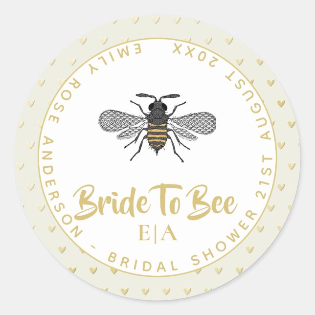 Bride To BEE - Monogram Bridal Shower Thank You Classic Round Sticker (Front)