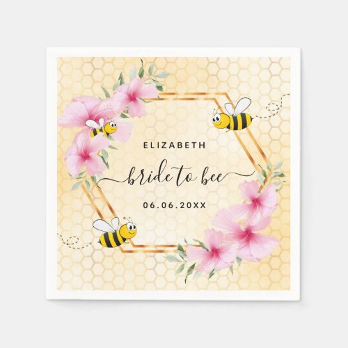 Bride to bee pink florals honeycomb bridal shower napkins