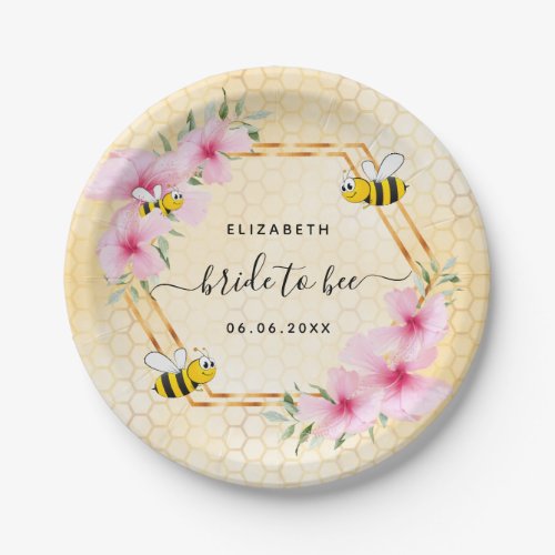 Bride to bee pink florals honeycomb bridal shower  paper plates