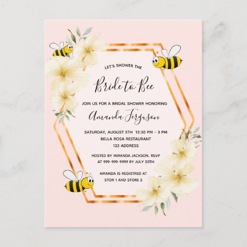 Bride to bee rose gold bridal shower invitation postcard