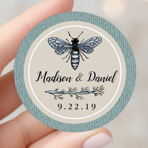 Bride To Bee Rustic Blue Vintage Wedding Classic Round Sticker