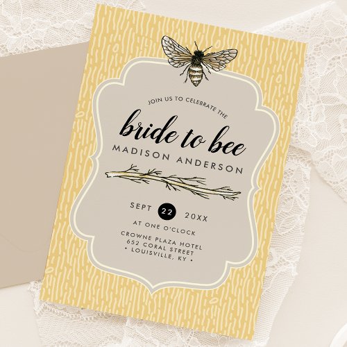 Bride To Bee Rustic Elegant Vintage Bridal Shower Invitation