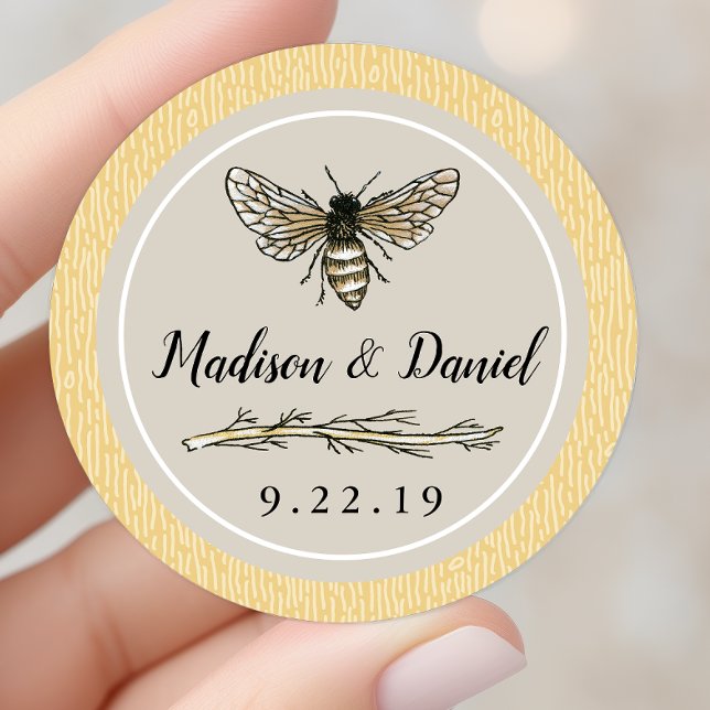 Bride To Bee Rustic Elegant Vintage Wedding Classic Round Sticker (Creator Uploaded)