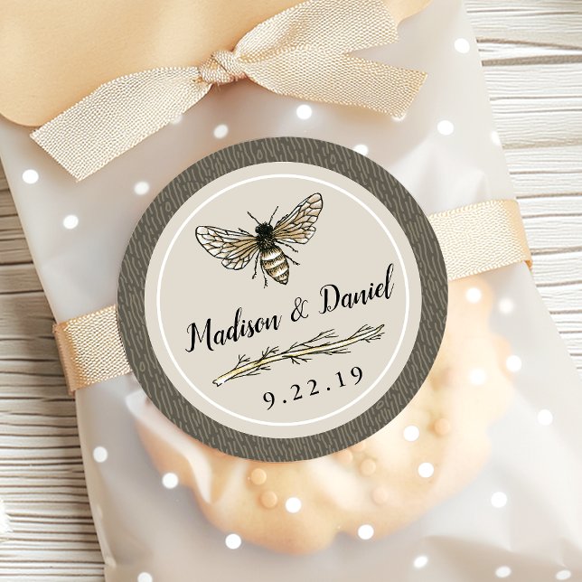 Bride To Bee Rustic Umber Elegant Vintage Wedding Classic Round Sticker (Creator Uploaded)
