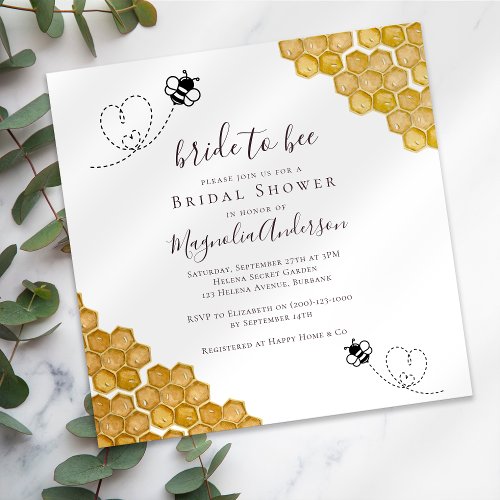 Bride to Bee Script Bridal Shower Invitation