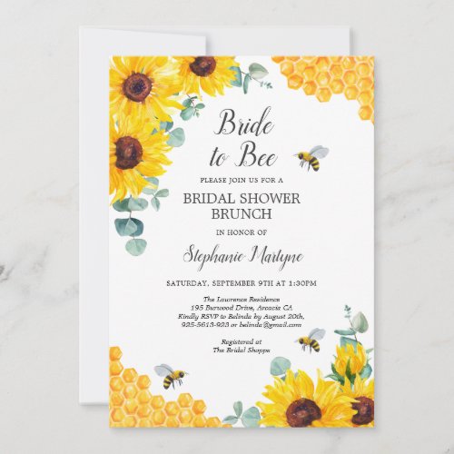 Bride To Bee Sunflower Honey Bridal Shower Brunch Invitation