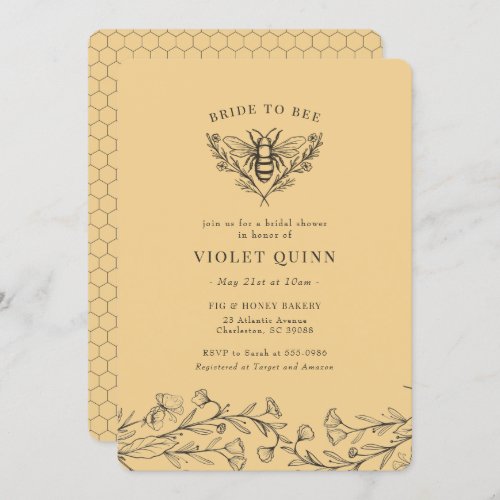 Bride to Bee Vintage Wildflower Bridal Shower Invitation - Yellow Vintage Bee Wildflower Bridal Shower Invitation - elegant vintage bee and wildflower illustrations are perfect for a spring or summer bridal shower. Celebrate the Bride-to-Bee!