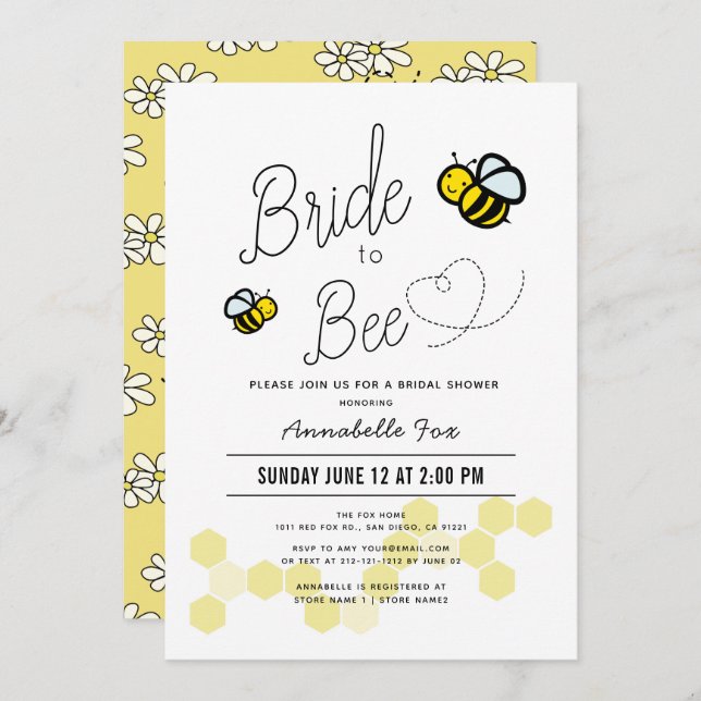 Bride to Bee White Bridal Shower Invitation (Front/Back)