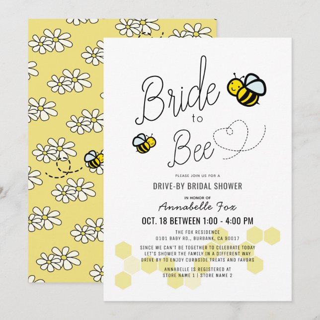 Bride to Bee White Drive-by Bridal Shower Invitation (Front/Back)