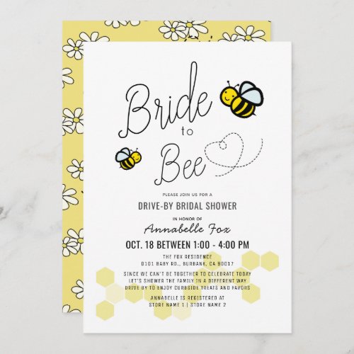 Bride to Bee White Drive_by Bridal Shower Invitation