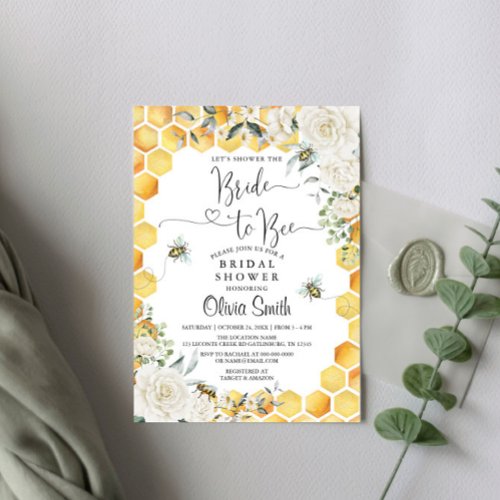 Bride to Bee White Floral Bridal Shower Invitation